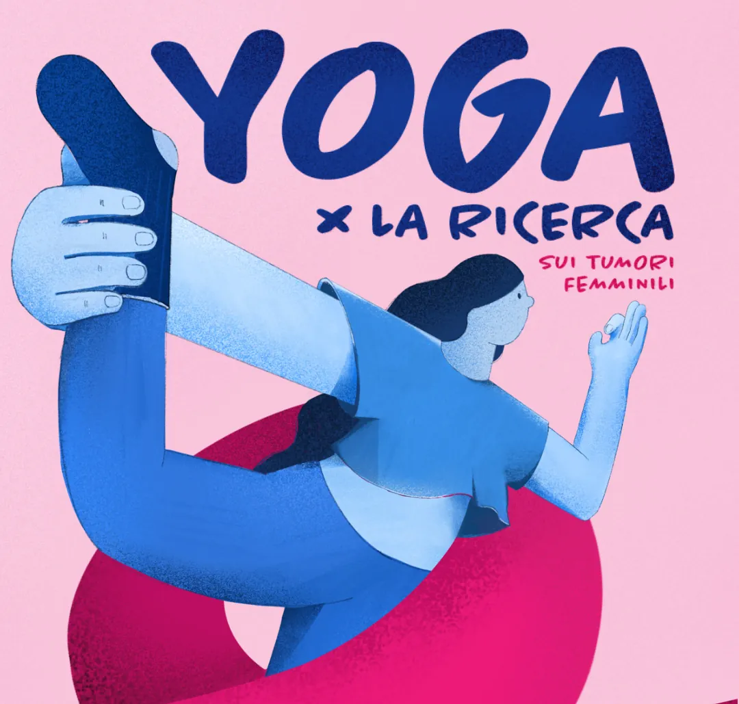 Poster for Yoga per la Ricerca into women's cancers, illustrated by Watermelon.